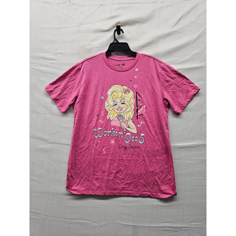Dolly Parton Womens Workin 9 to 5 Graphic T-Shirt Pink Cotton Blend Size Large